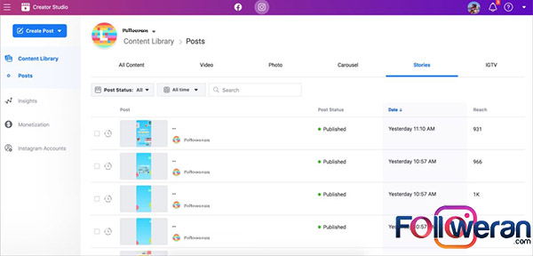 آنالیز استوری اینستاگرام با Creator Studio dashboard