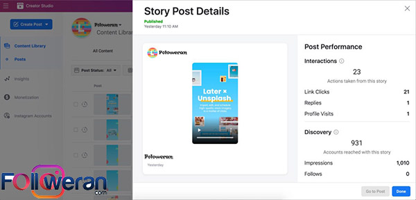 آنالیز استوری اینستاگرام با Creator Studio dashboard