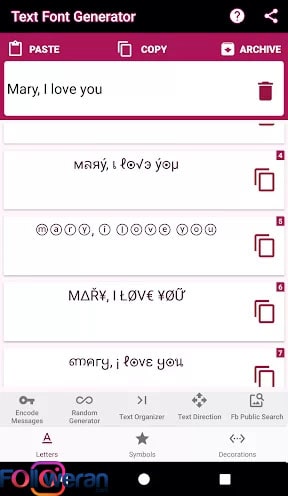 برنامه تغییر فونت و اضافه کردن فونت به اینستاگرام Text Font Generator