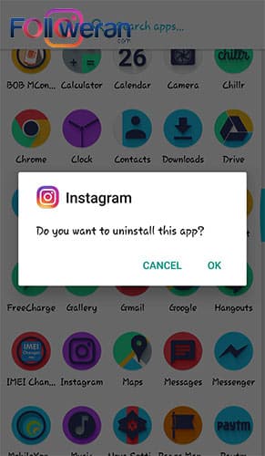 رفع مشکل دوربین با حذف و نصب اپلیکیشن اینستاگرام