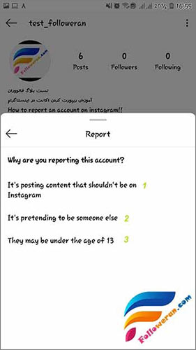 مرحله های مختلف ریپورت اینستا