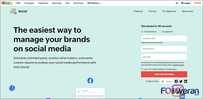 برنامه Zoho social