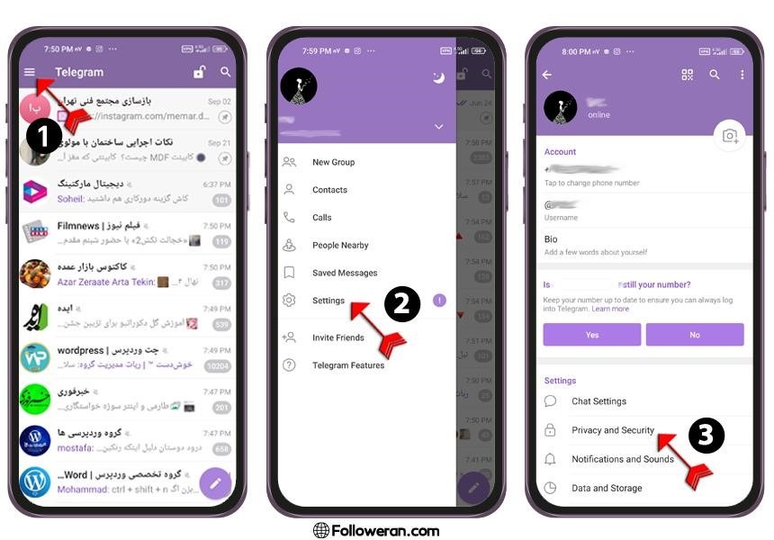 مراحل حذف حساب تلگرام