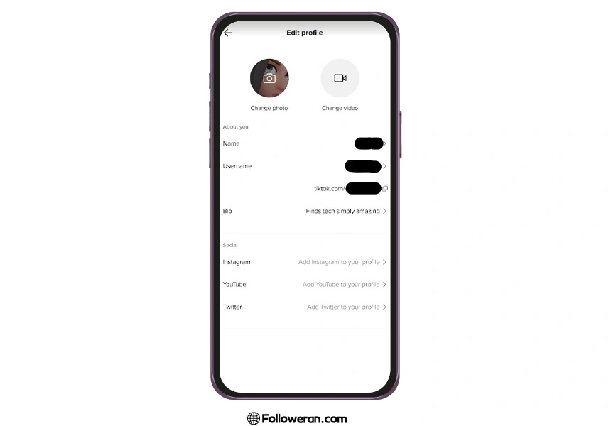 ادیت پروفایل تیک تاک