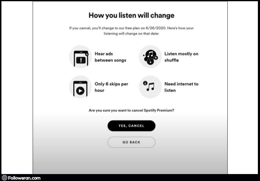 اگر می‌خواهید حساب Spotify  حذف شود، ابتدا باید اشتراک خود را لغو کنید.