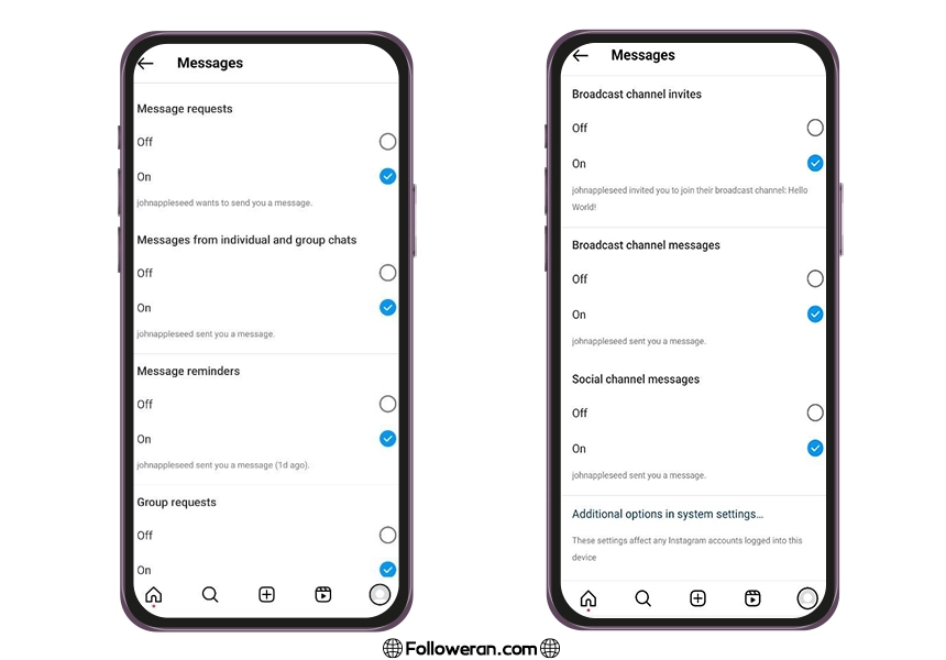 تنظیمات Notification در اینستاگرام