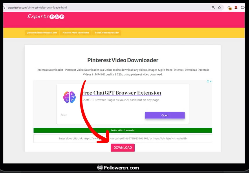 دانلود تصاویر و فیلم از پینترست با وب سایت آنلاین expertsphp