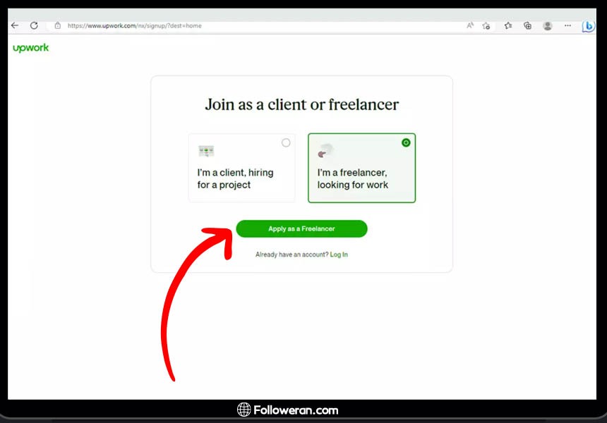 انتخاب نوع حساب هنگام ثبت نام در سایت Upwork