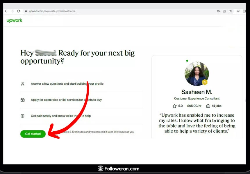 تکمیل پروفایل Upwork در هنگام ثبت نام
