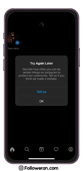 تفاوت ارور «try again later» با user not found در اینستاگرام