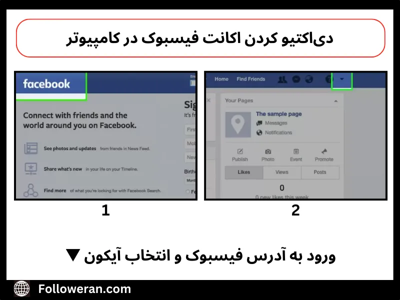 دي اكتيو كردن فيس بوك در کامپیوتر